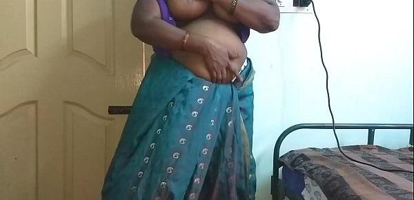  desi indian tamil telugu kannada malayalam hindi horny cheating wife vanitha wearing blue colour saree showing big boobs and shaved pussy press hard boobs press nip rubbing pussy masturbation